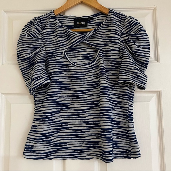 ANTHROPOLOGIE MAEVE Blue Print Cutout Top - Picture 3 of 8